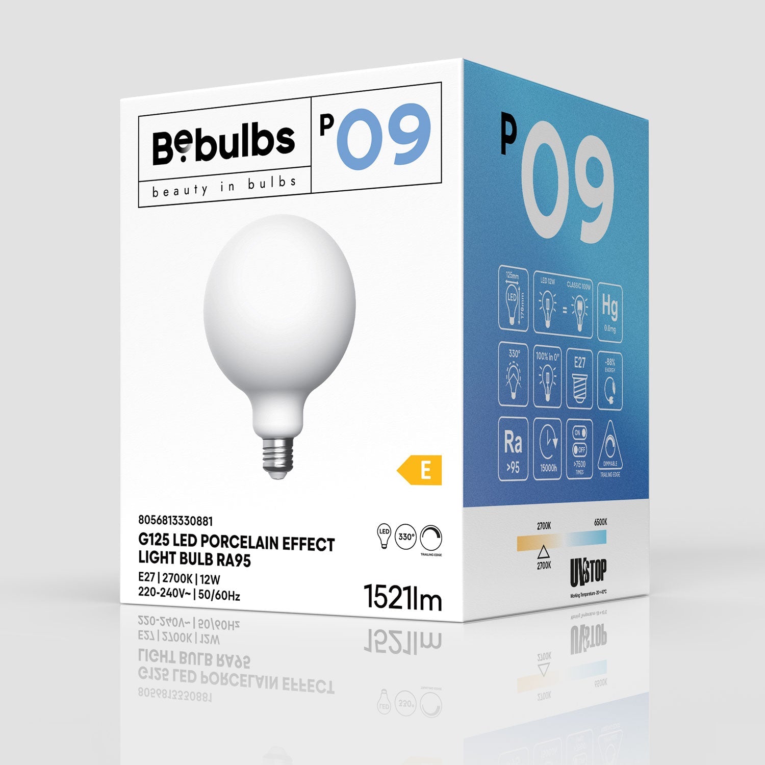 Lampadina LED Effetto Porcellana CRI 95 G125 12W 1521Lm E27 2700K Dimmerabile - P09