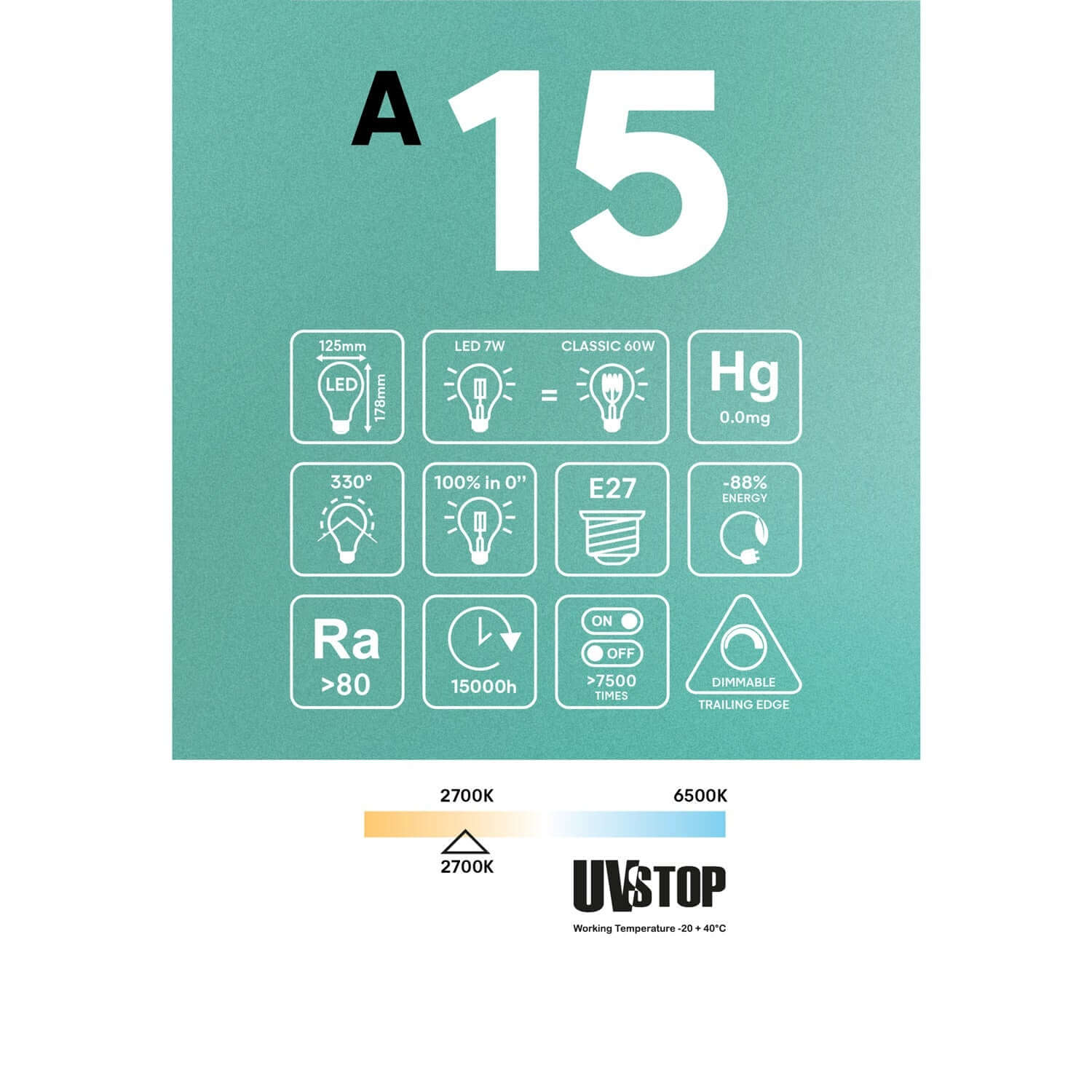 Lampadina LED Mezza Sfera Oro Globo G125 7W 650Lm E27 2700K Dimmerabile - A15