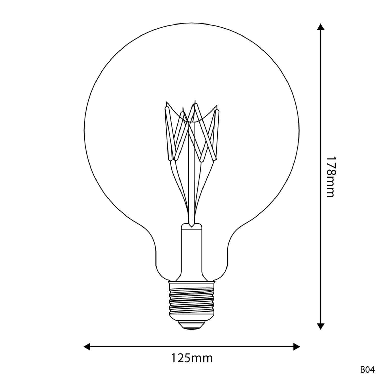 Lampadina LED Trasparente Linea 5V filamento corto Globo G125 1,3W 110Lm E27 2500K Dimmerabile - B04