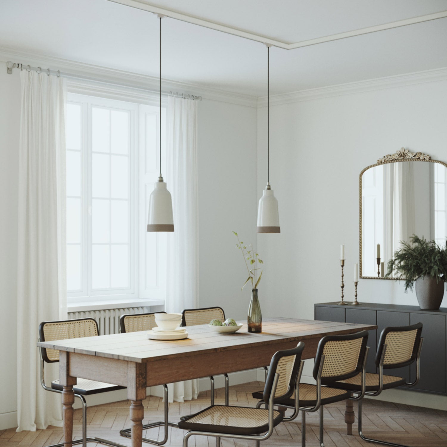 Paralume Bottiglia bicolore in ceramica Bianco e Tortora, collezione Materia - Made in Italy