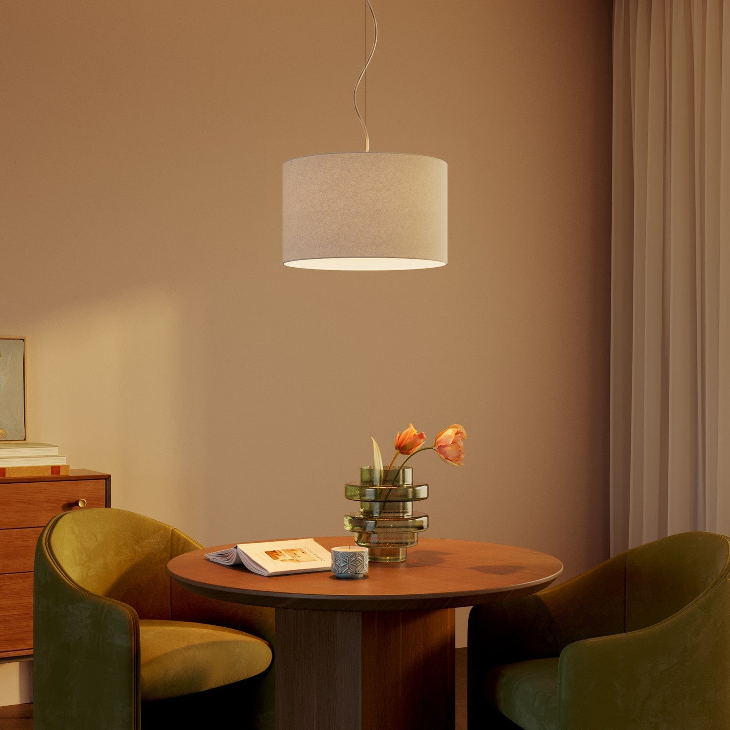 Paralume Cilindro L in tessuto con attacco E27 - Made in Italy - Lana Sabbia