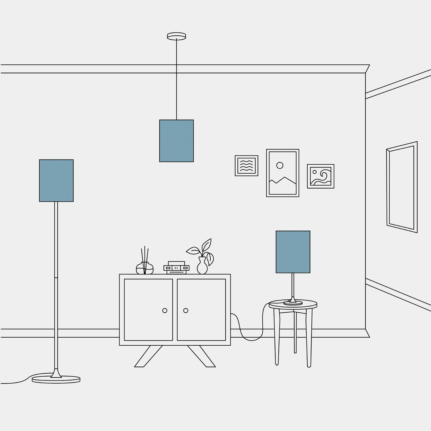 Paralume Cilindro M in tessuto con attacco E27 - Made in Italy - Teletta azzurro severo