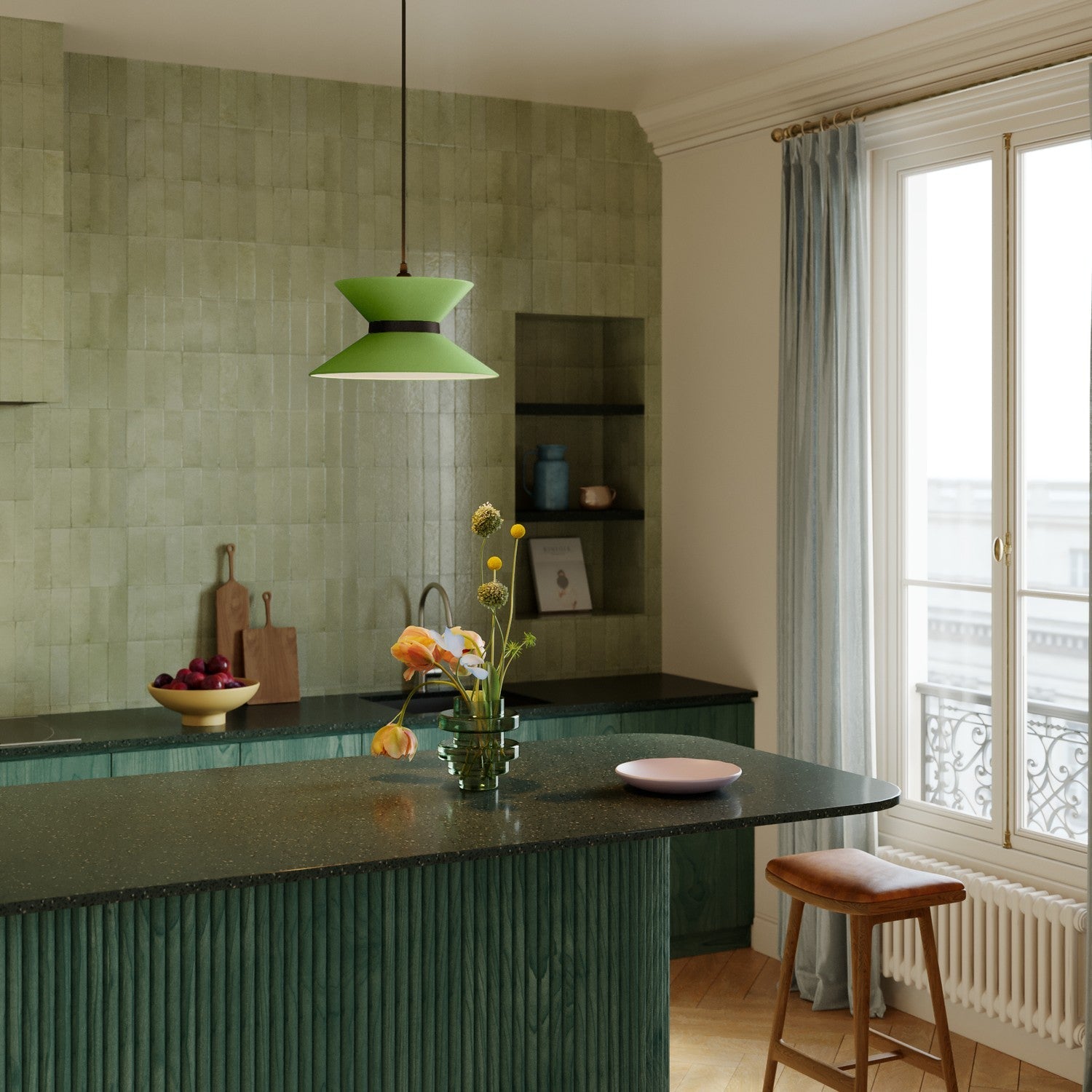 Paralume in tessuto Clessidra Cinette verde pistacchio - Made in Italy Teletta antracite