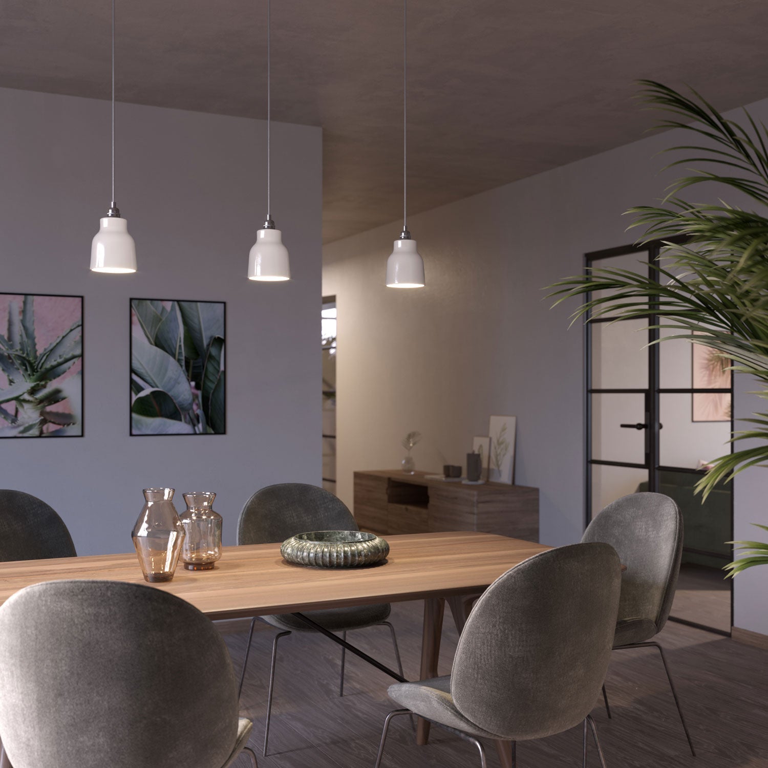 Paralume Vaso in ceramica, collezione Materia - Made in Italy - Bianco lucido