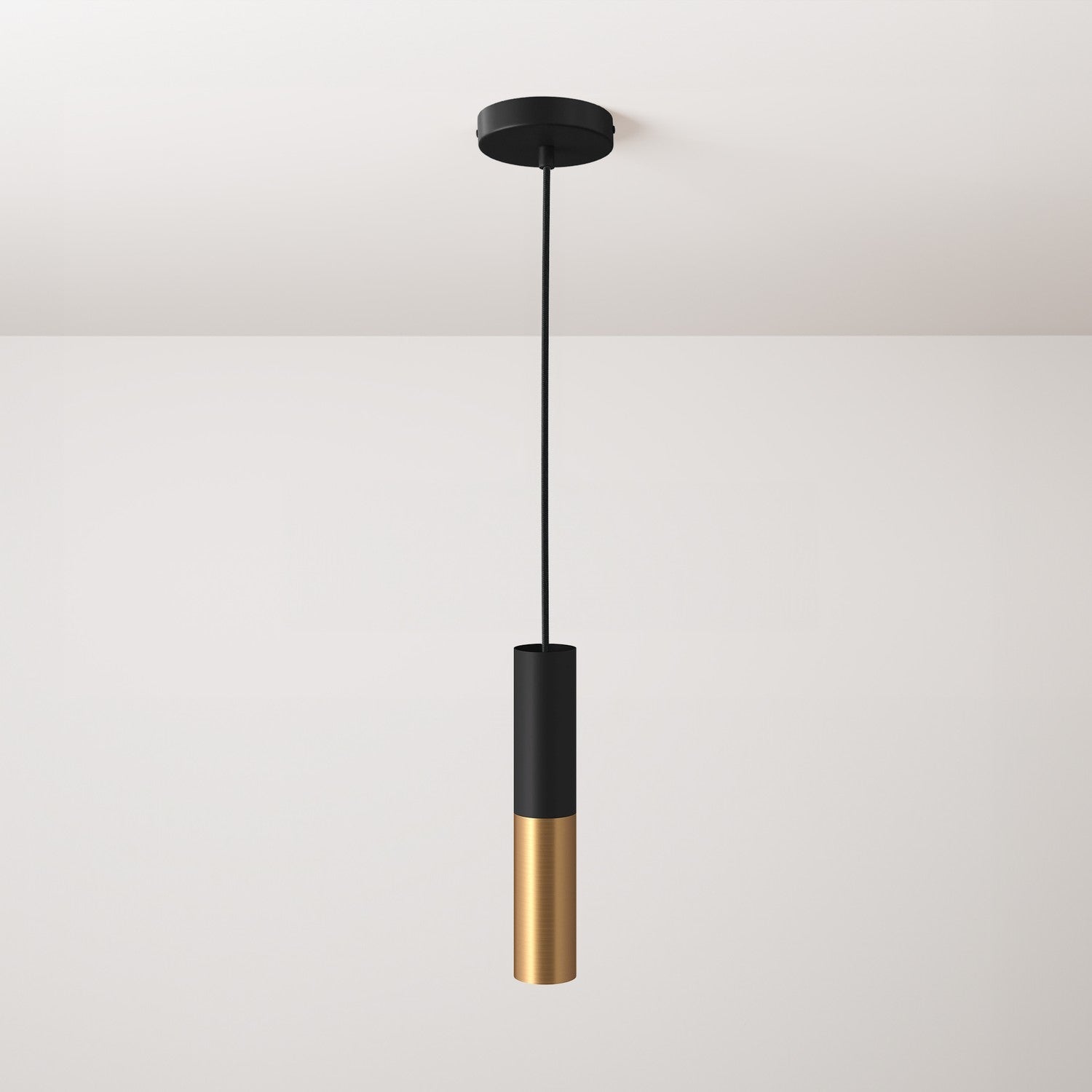 Lampada a sospensione completa di cavo tessile e doppio paralume Tub-E14 - Nero e Bronzo satinato
