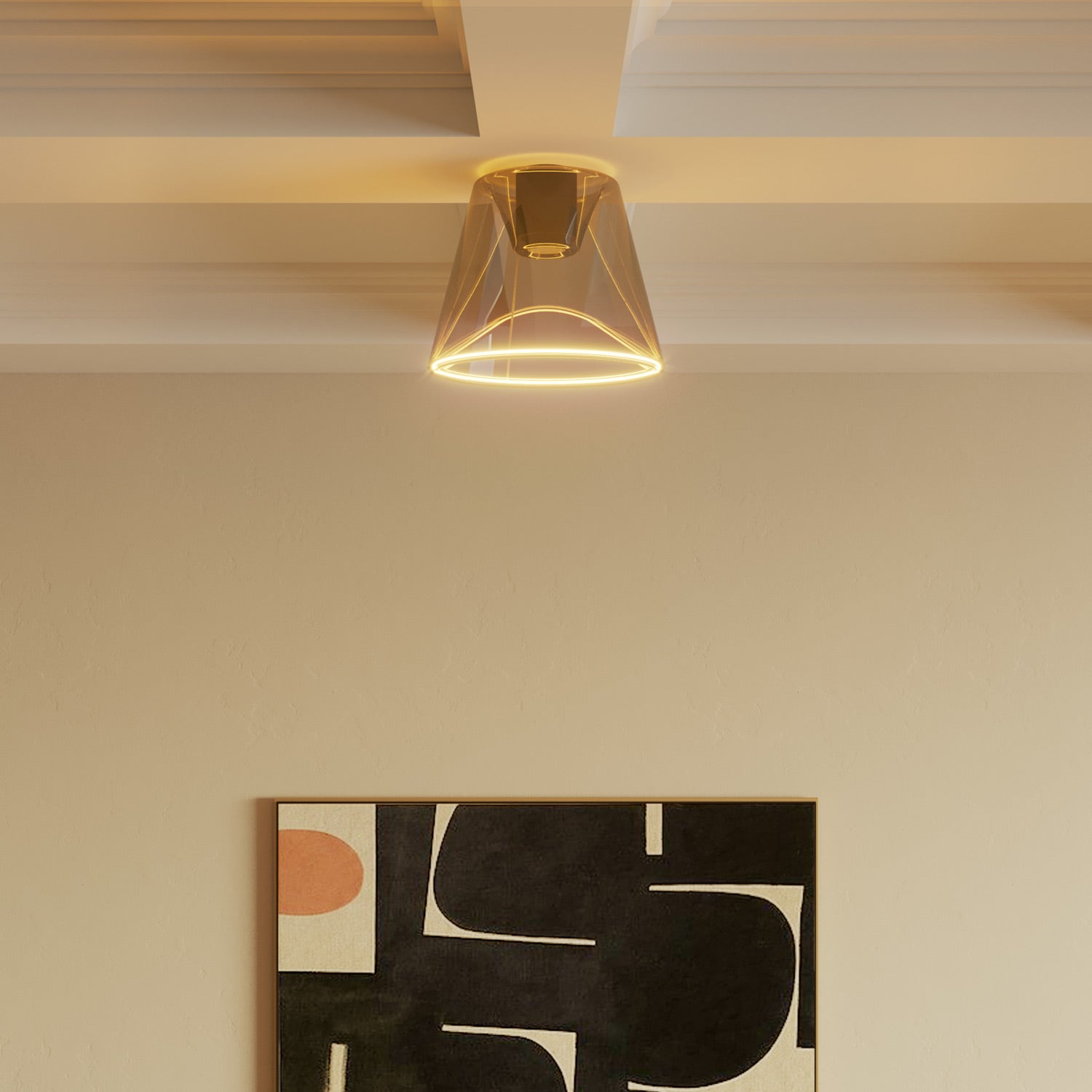 Plafoniera design con lampadina Ghost a cono smoky - Nero