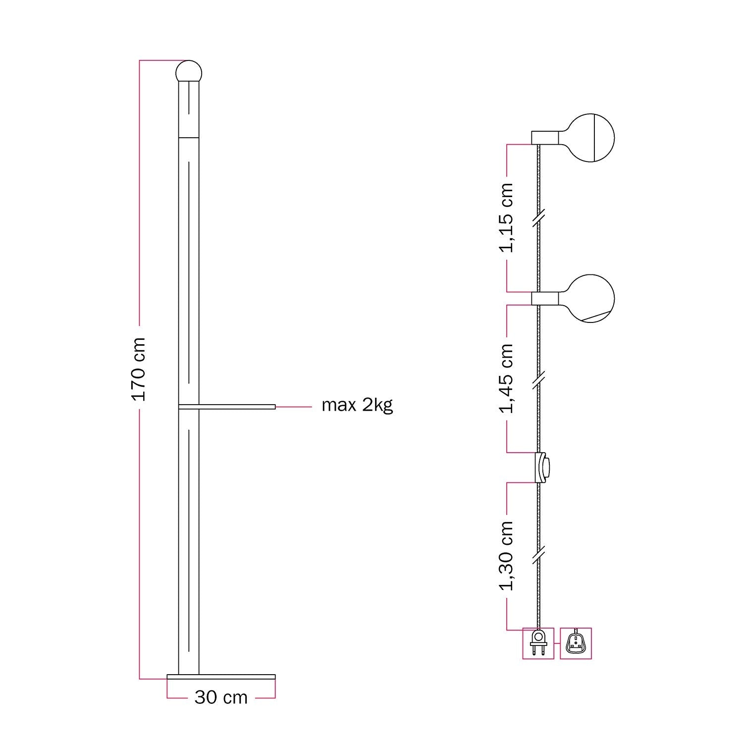 Rocco XXL - Lampada da terra con spina UK e lampadina Maria e Camo - Rosso