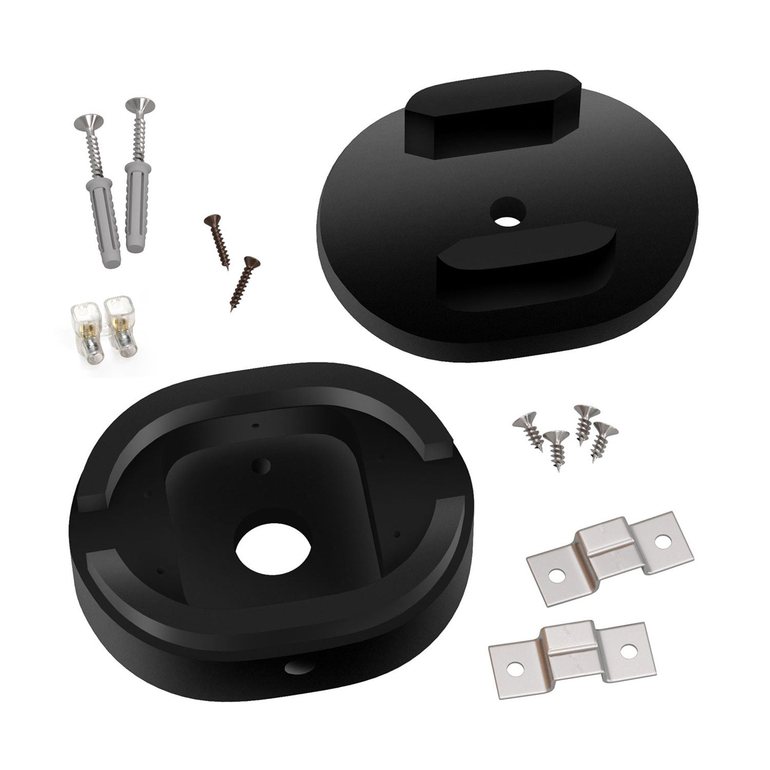 Rosone ovale in legno con un foro centrale e 2 fori laterali per cavo per catenaria e sistema Filé. Made in Italy - Nero