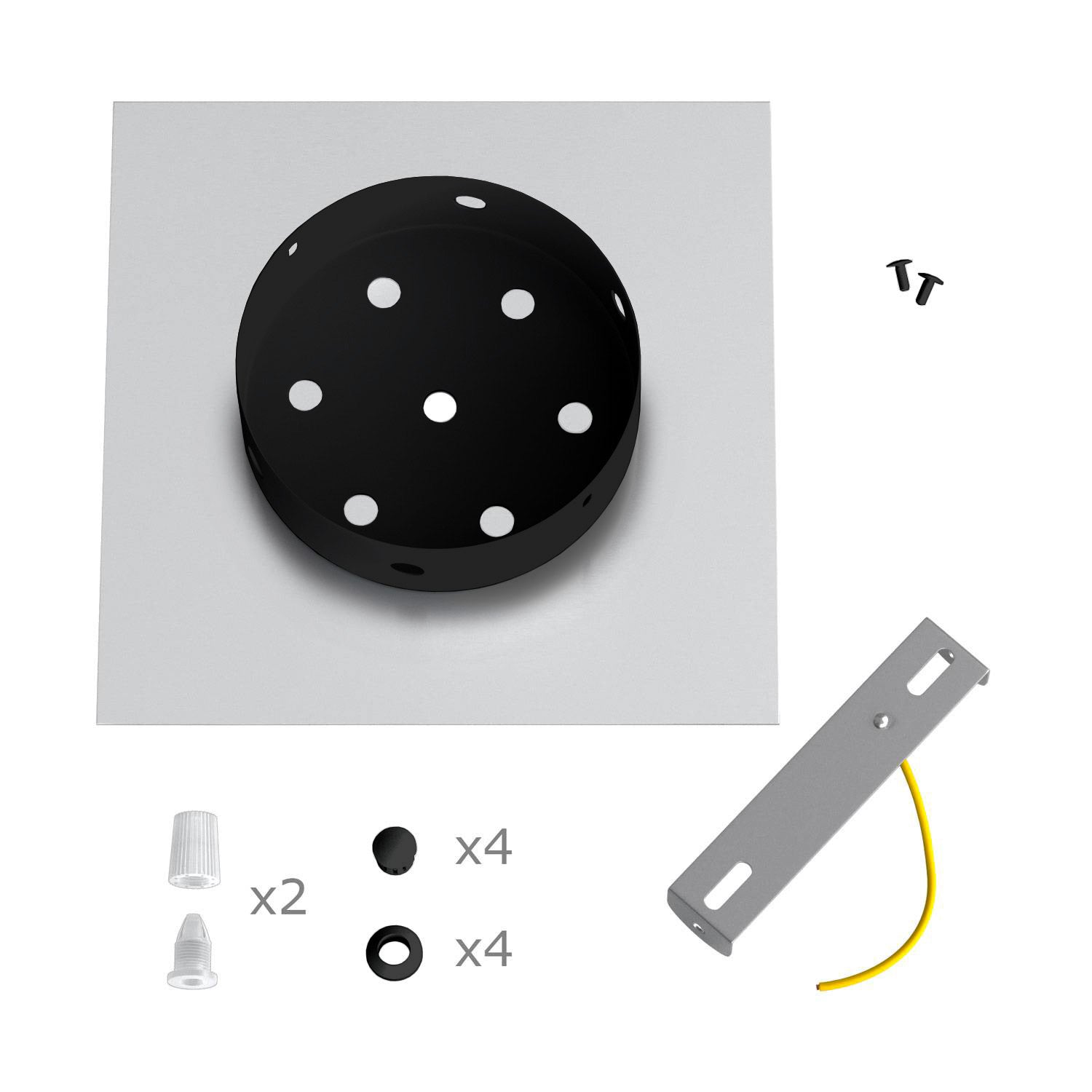 Rosone Rose-One quadrato, 200 mm con 2 fori e 4 fori laterali - Mostarda Nero