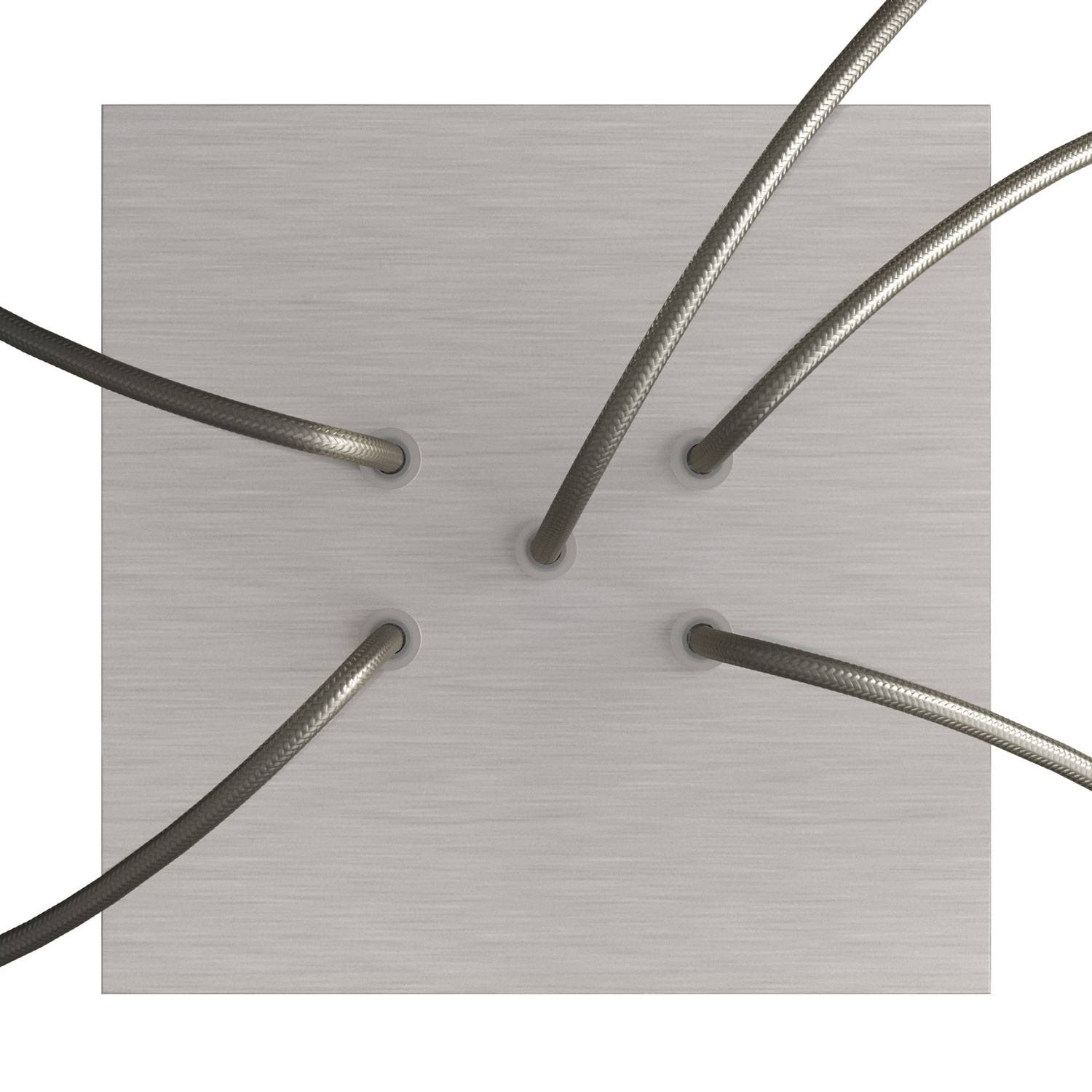 Rosone Rose - One quadrato, 200 mm con 5 fori e 4 fori laterali - Dibond Acciaio satinato - Creative Cables