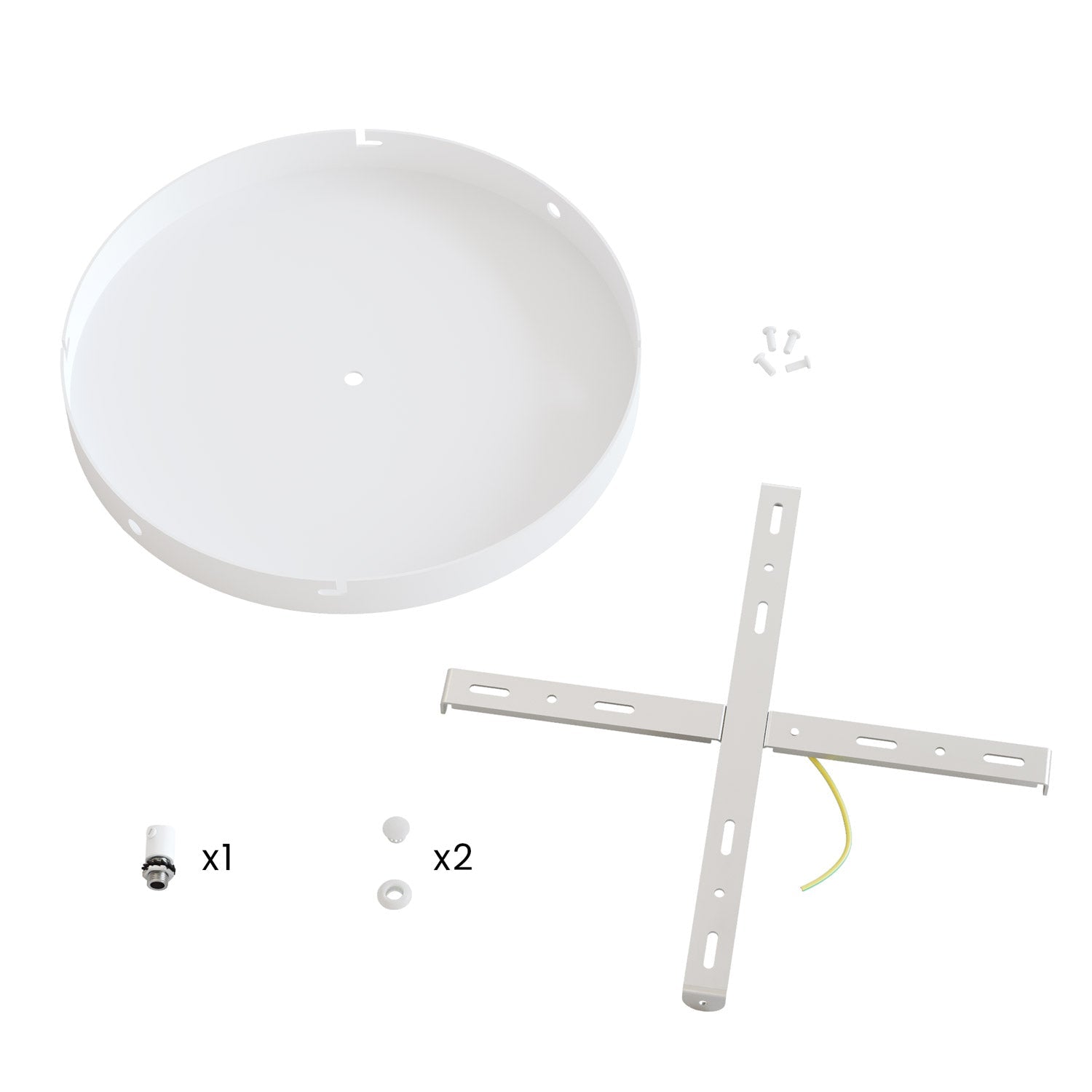Rosone rotondo in alluminio Ø 30 cm con staffa e cavo di messa a terra, con 1 foro centrale - Bianco Opaco 2