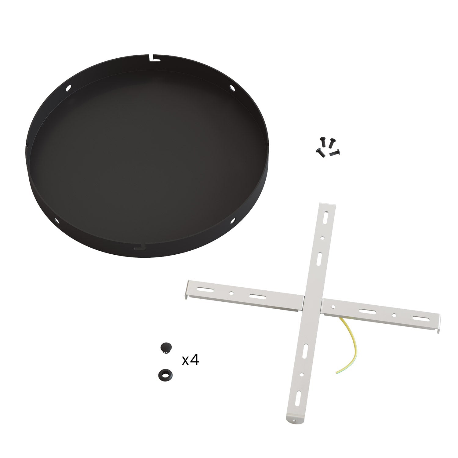 Rosone rotondo in alluminio Ø 30 cm con staffa e cavo di messa a terra, con 4 fori laterali - Nero