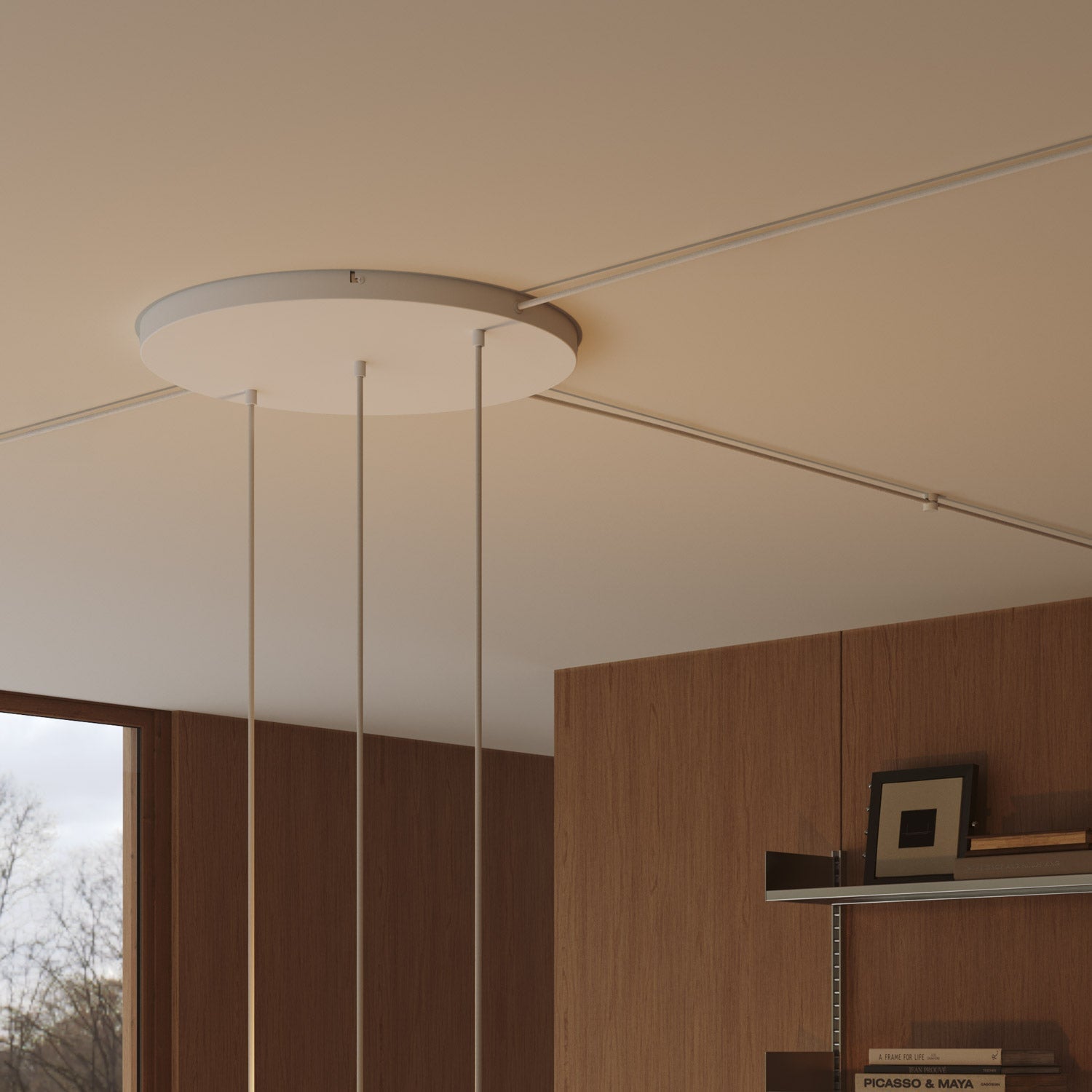 Rosone rotondo in alluminio Ø 50 cm con staffa e cavo di messa a terra, con 3 fori in linea frontali - Bianco Opaco 3