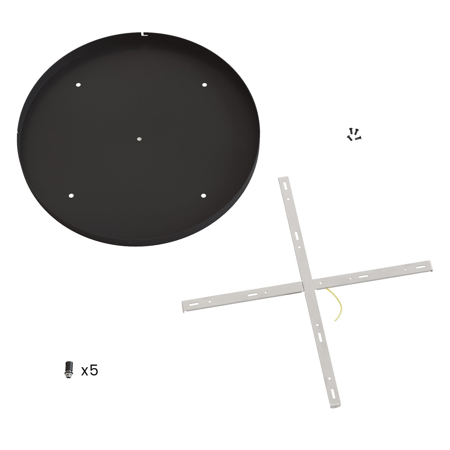 Rosone rotondo in alluminio Ø 50 cm con staffa e cavo di messa a terra, con 5 fori frontali - Nero 0