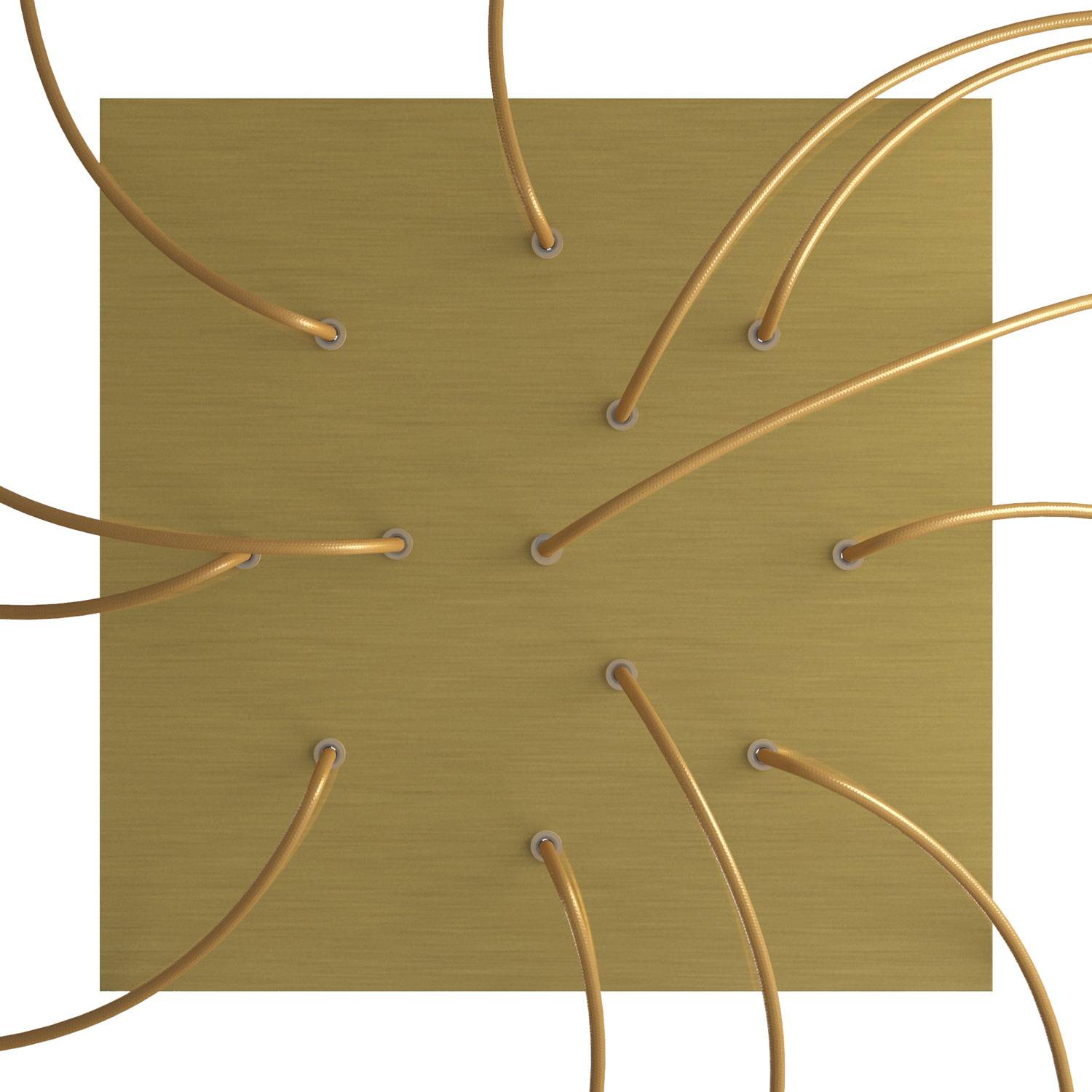 Rosone XXL Rose - One quadrato, 400 mm con 12 fori e 4 fori laterali - Dibond Ottone satinato - Creative Cables