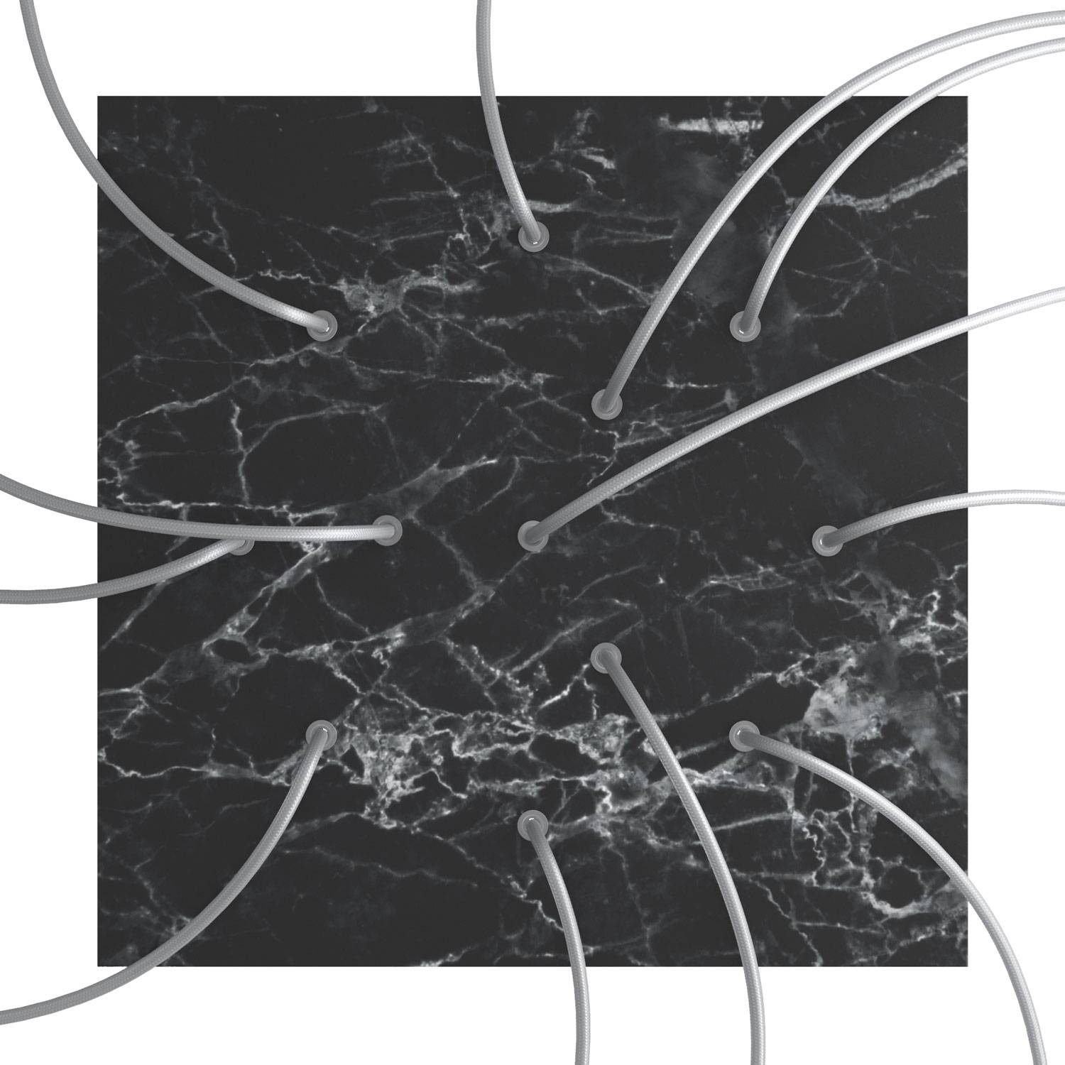 Rosone XXL Rose-One quadrato, 400 mm con 12 fori e 4 fori laterali - Marmo Marquina Bianco