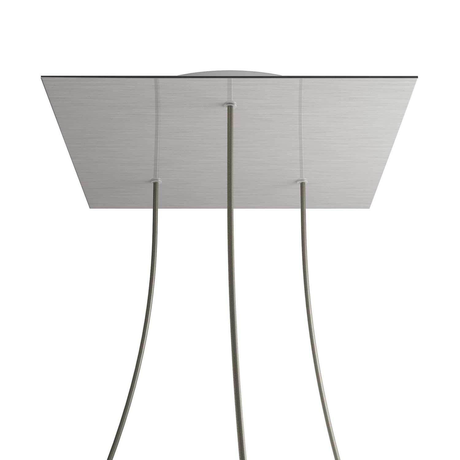 Rosone XXL Rose - One quadrato, 400 mm con 3 fori e 4 fori laterali - Dibond Acciaio satinato - Creative Cables