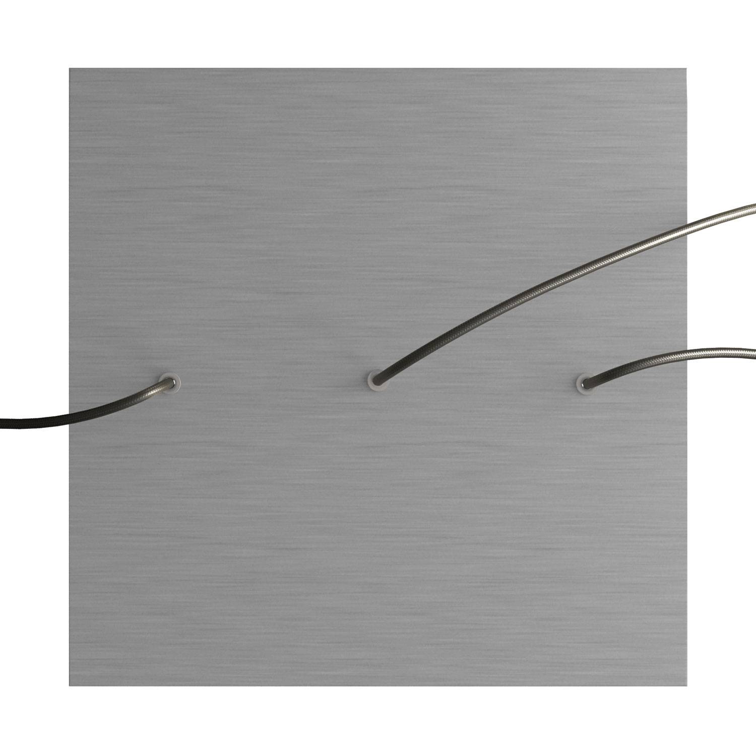 Rosone XXL Rose - One quadrato, 400 mm con 3 fori in linea e 4 fori laterali - Dibond Acciaio satinato - Creative Cables
