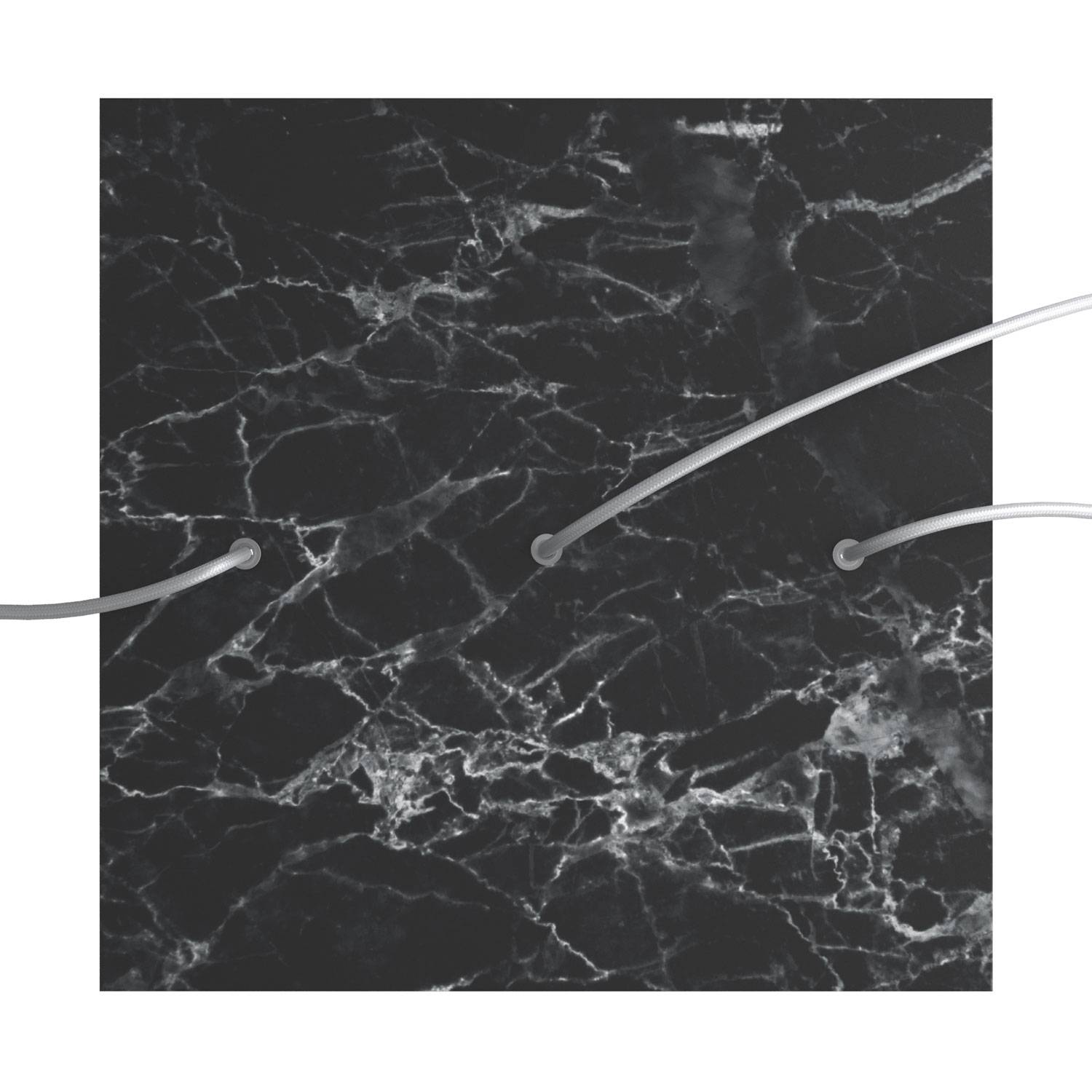 Rosone XXL Rose - One quadrato, 400 mm con 3 fori in linea e 4 fori laterali - Marmo Marquina - Creative Cables