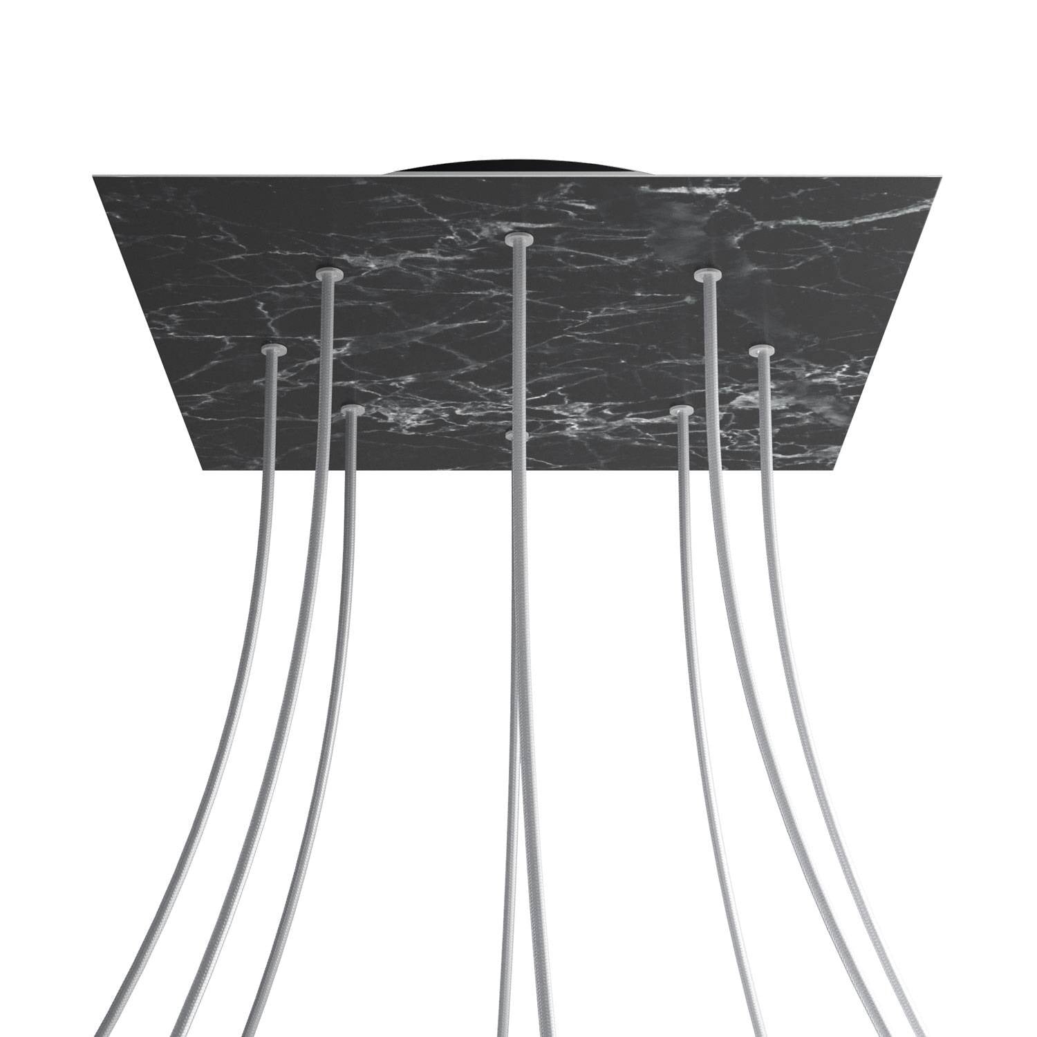 Rosone XXL Rose-One quadrato, 400 mm con 8 fori e 4 fori laterali - Marmo Marquina Nero