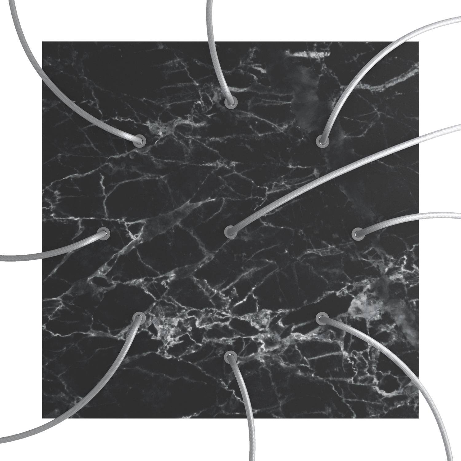 Rosone XXL Rose - One quadrato, 400 mm con 9 fori e 4 fori laterali - Marmo Marquina - Creative Cables