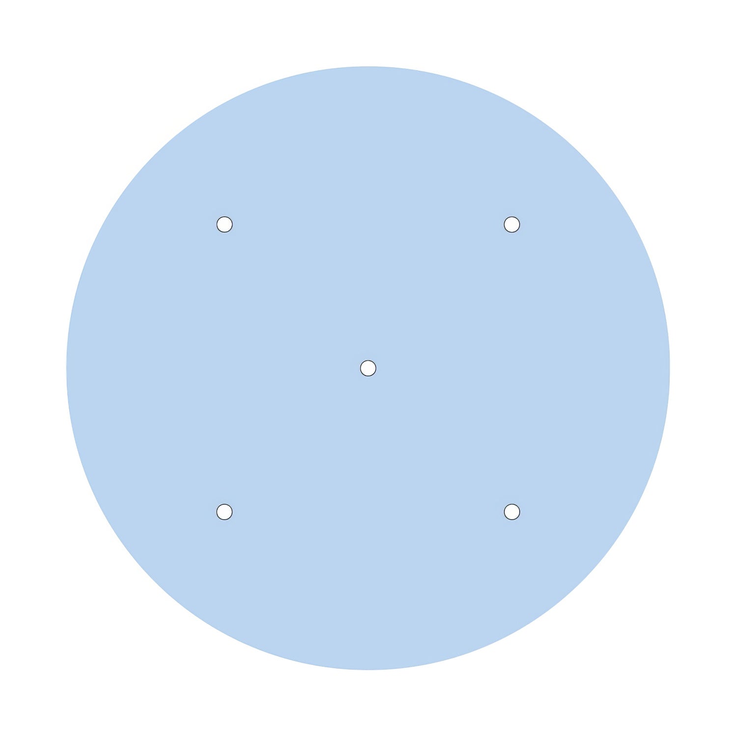 Rosone XXL Rose-One rotondo, diametro 400 mm con 5 fori e 4 fori laterali - Blu carta da zucchero Bianco