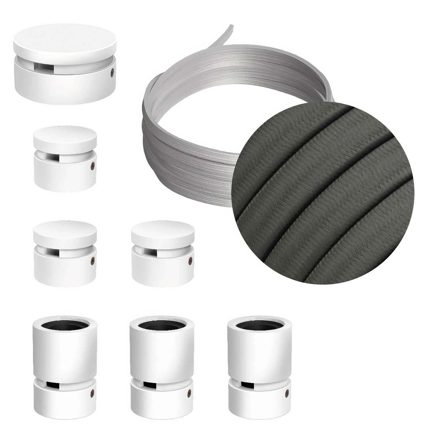 Sistema Filé Linear Kit - con cavo CM03 di 5 m per catenaria e 7 componenti in legno verniciato bianco per interni