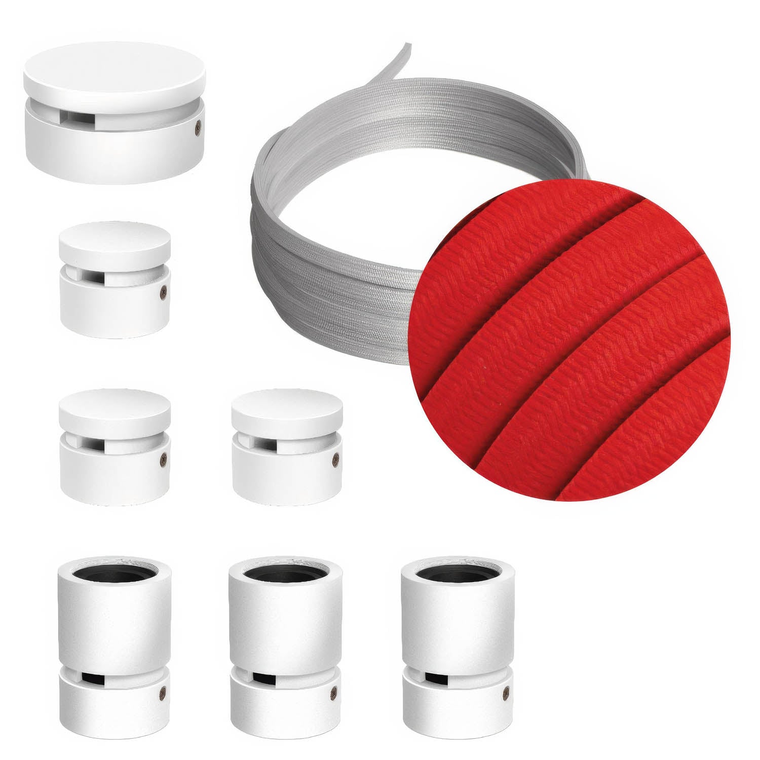 Sistema Filé Linear Kit - con cavo CM09 di 5 m per catenaria e 7 componenti in legno verniciato bianco per interni