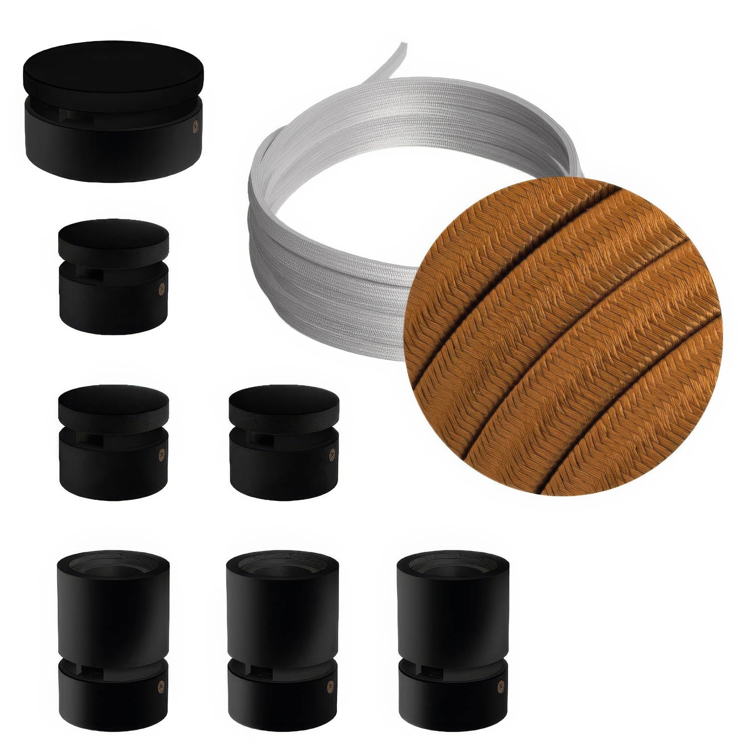 Sistema Filé Linear Kit - con cavo CM22 di 5 m per catenaria e 7 componenti in legno verniciato nero per interni