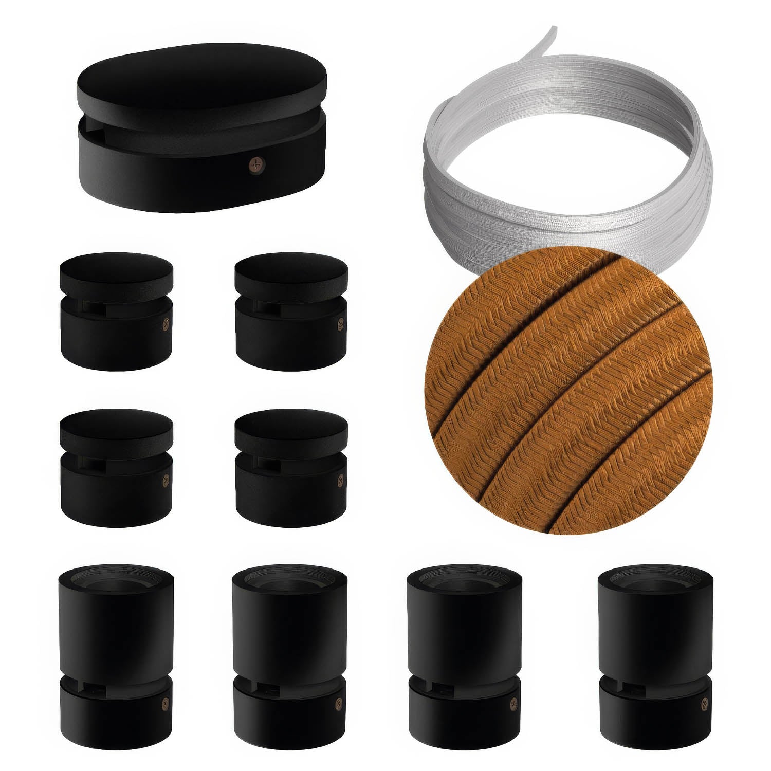 Sistema Filé Symmetric Kit - con cavo CM22 di 5 m per catenaria e 9 componenti in legno verniciato nero per interni