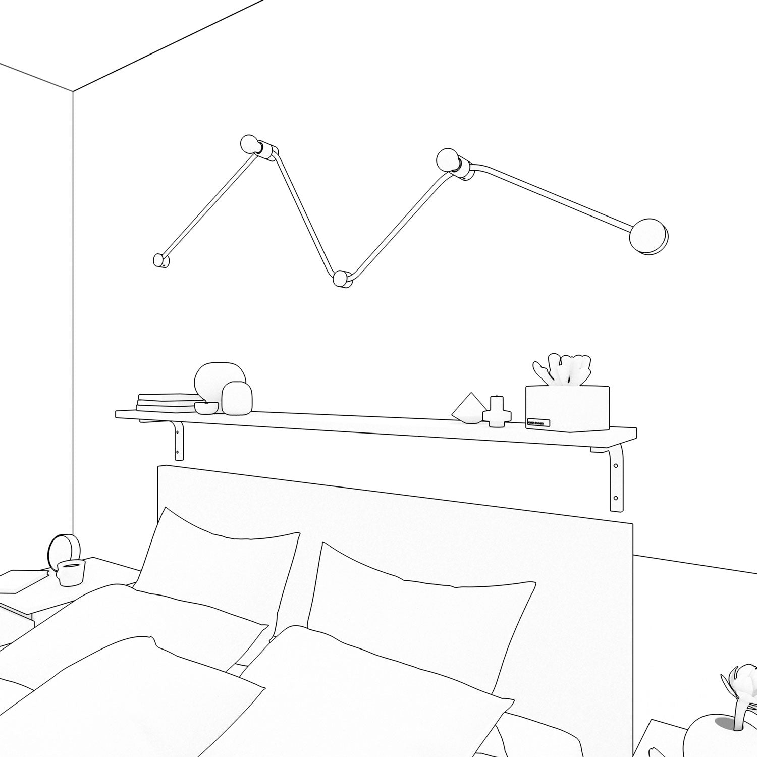 Sistema Filé Wiggle Kit - con cavo CN06 di 3 m per catenaria e 5 componenti in legno verniciato bianco per interni