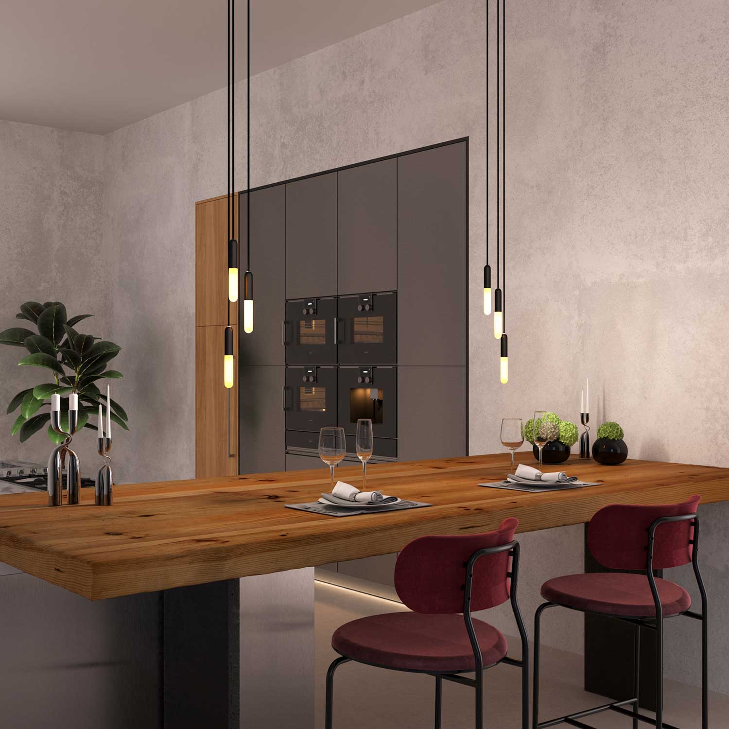 Sospensione a 3 cadute completa di P-Light e Rose-One 200mm - Nero