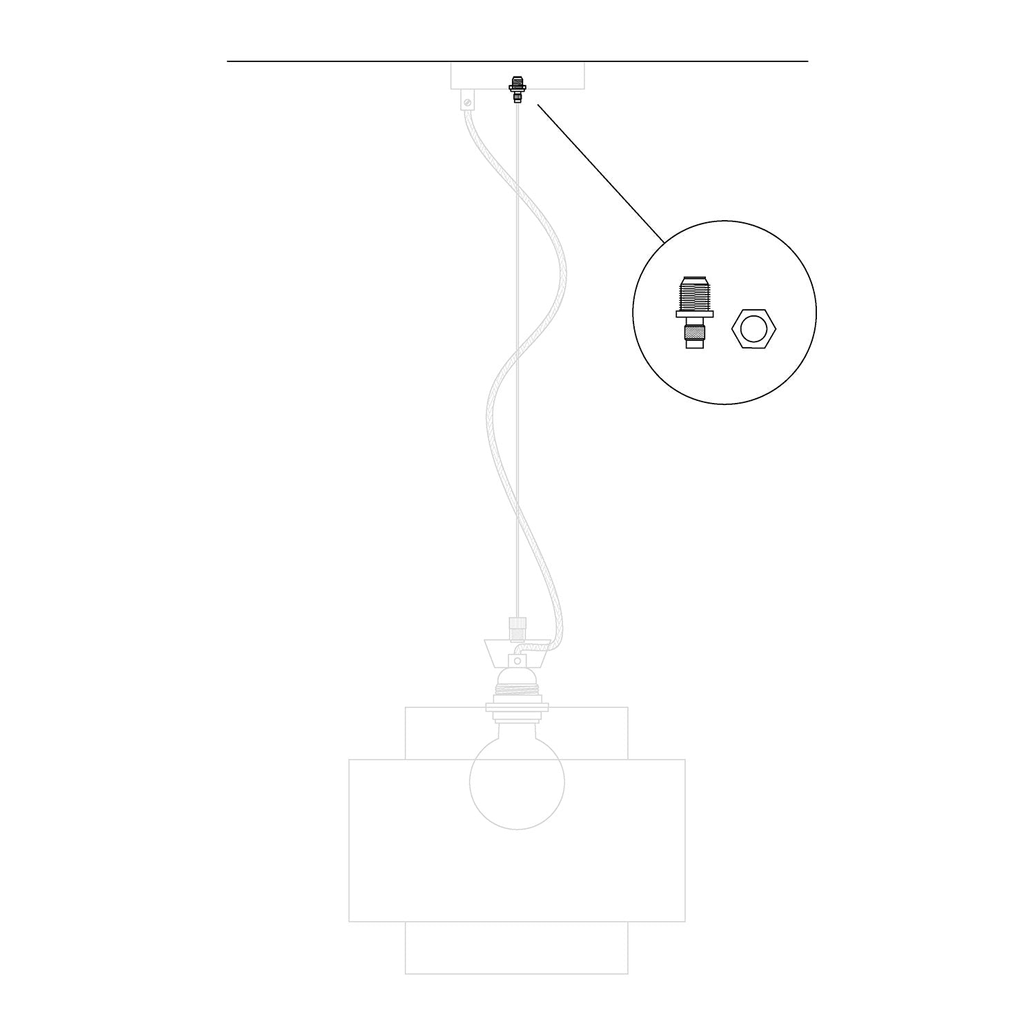 Tenditore centrale in metallo per rosone a 2 fori - Attacco M10x1 per sospensioni di design